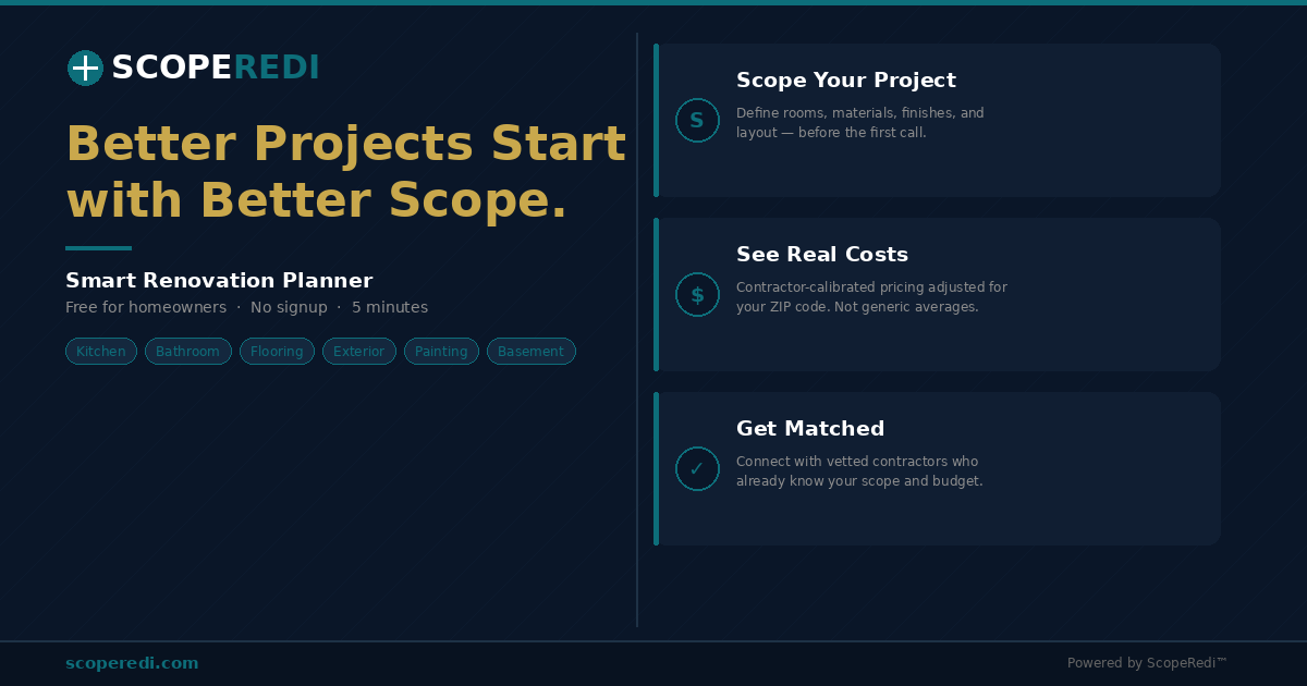 Scope Buget Smart Renovation Planner | ScopeRedi — Scope Budget and Design in Minutes